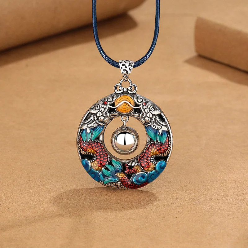 Mythstone Year of the Dragon Colorful Double Dragons Playing Bead Copper Protection Necklace Pendant - Image 9