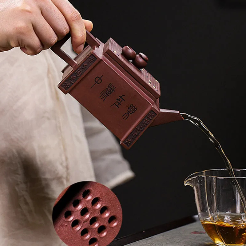 Mythstone Yixing All Handmade Gomoku Playing Chess Purple Clay Kung Fu Square Teapot 280ml - Image 10