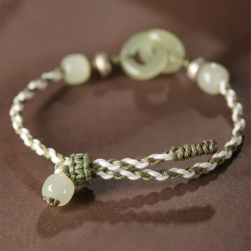 Mythstone Natural Hetian Jade Peace Buckle Luck Braided Bracelet - Image 3