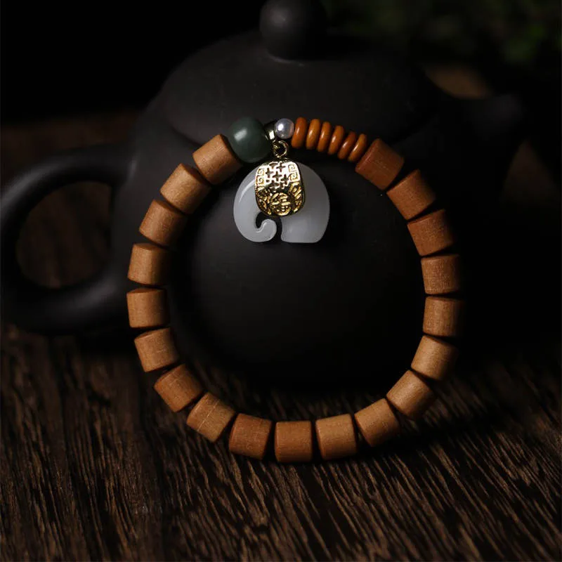 Mythstone Sandalwood Jade Elephant Protection Bracelet - Image 9