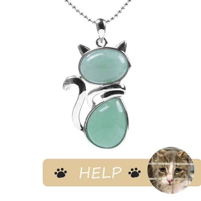 "Save A Cat" Cute Cat Pattern Natural Crystal Protection Cat-Loving Pendant Necklace - Image 3