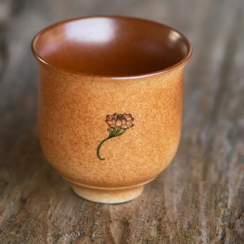 Mythstone Small Dunhuang Frescoes Lotus Ceramic Teacup Kung Fu Tea Cup 90ml - Image 2