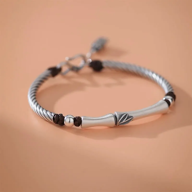 Mythstone 999 Sterling Silver Bamboo Pattern Cicada Luck Wealth Bracelet - Image 13