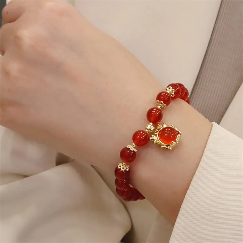 Mythstone Year of the Dragon Red Agate Jade Peace Buckle Fu Character Success Bracelet - Image 17
