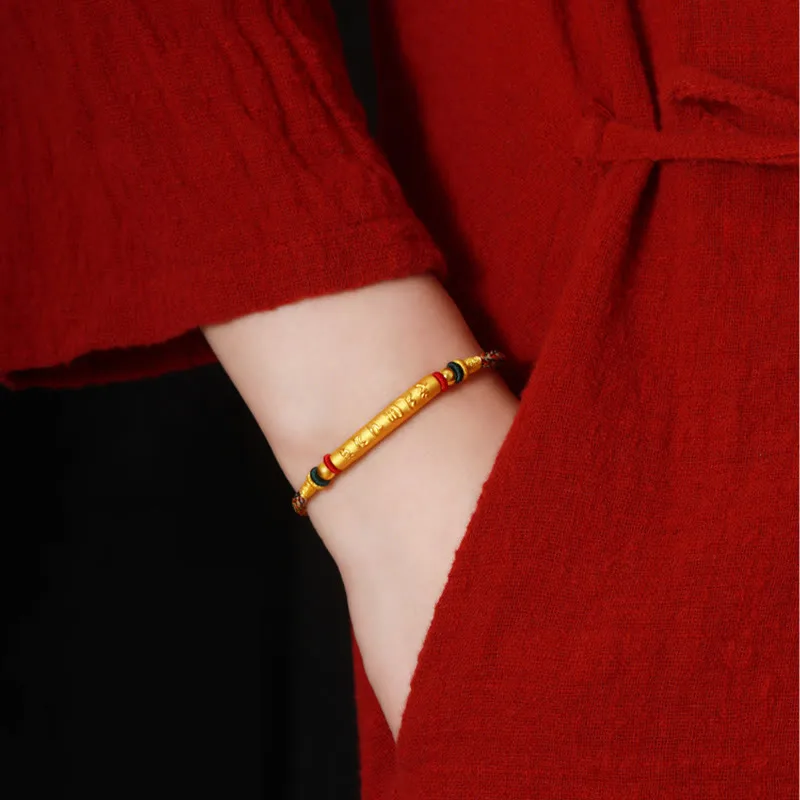 Mythstone Tibetan 999 Gold Om Mani Padme Hum Handcrafted Eight Thread Peace Knot Luck Braided Couple Bracelet - Image 3