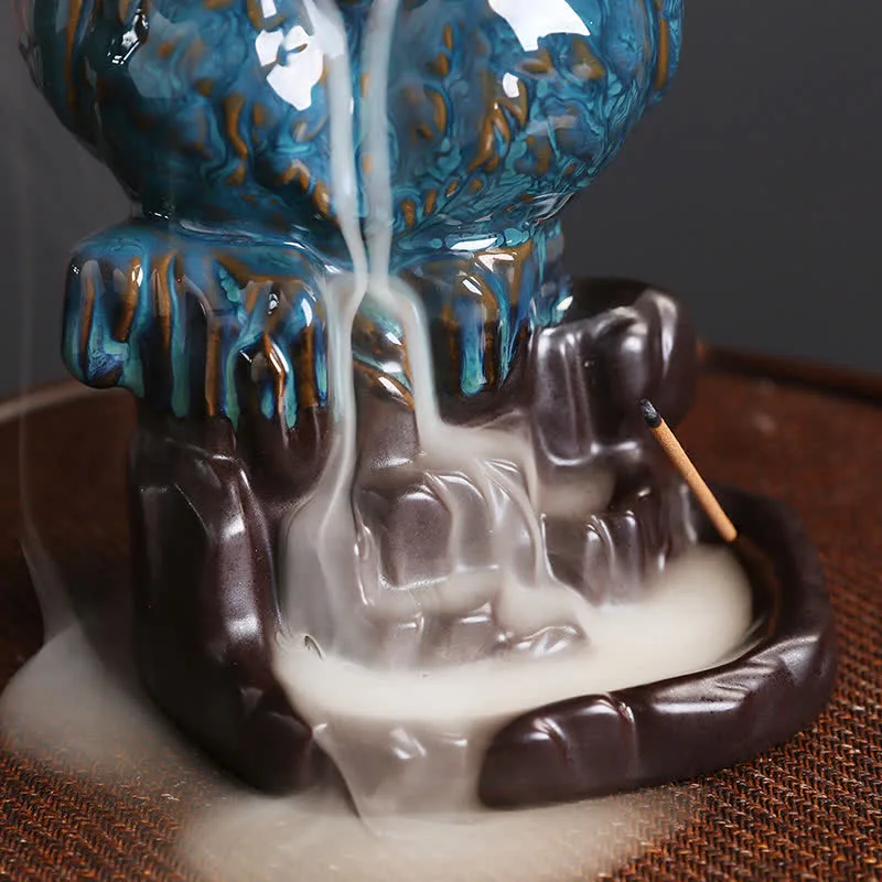 Mythstone Cute Owl Ceramic Backflow Smoke Fountain Meditation Healing Incense Burner Decoration - Image 5