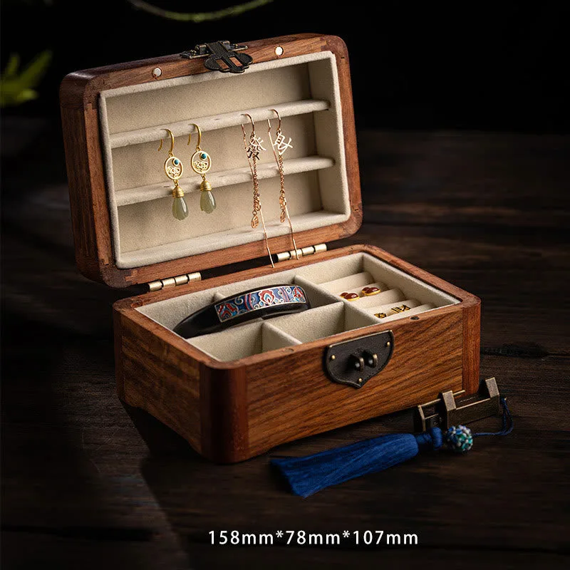 Mythstone Retro Handmade Floral Pattern Rosewood Jewelry Storage Box Lockable Wooden Gift Organizer Box - Image 2