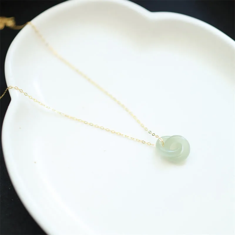 Mythstone 925 Sterling Silver Natural Double Peace Buckle Hetain Jade Luck Necklace Pendant - Image 3