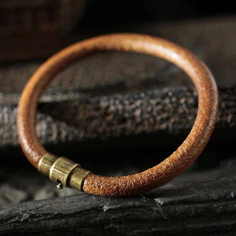 Mythstone Retro Leather Luck Healing Copper Magnetic Buckle Bracelet - Image 2