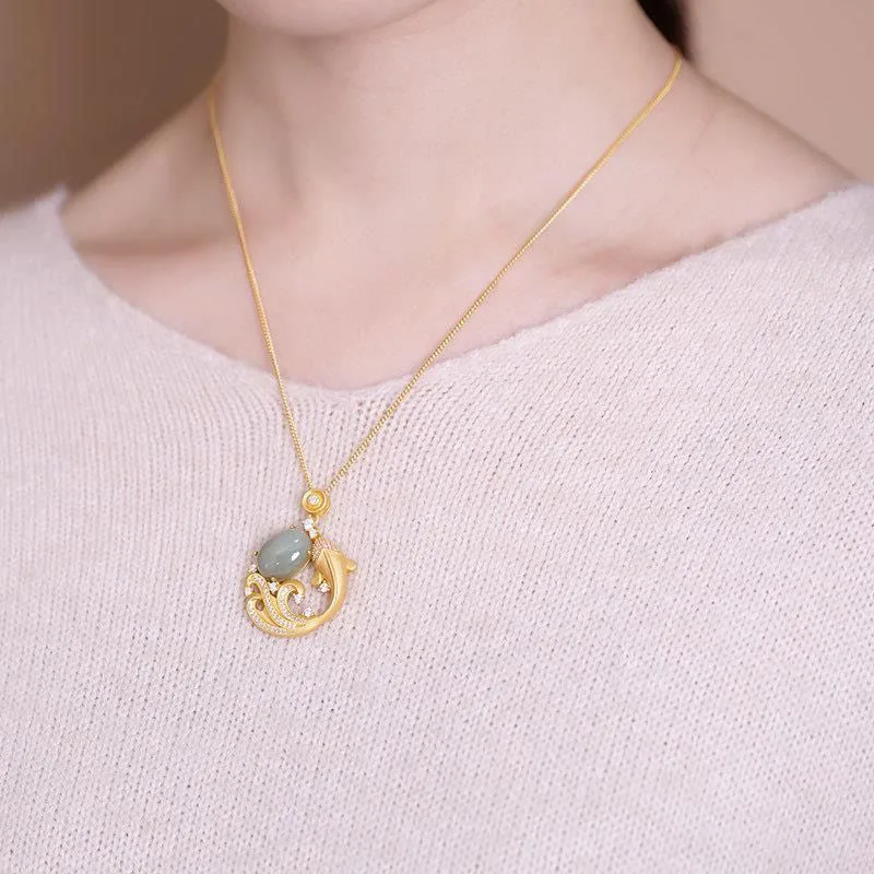 Mythstone - Cyan Jade Koi Fish Healing Calm Necklace Pendant - Image 3