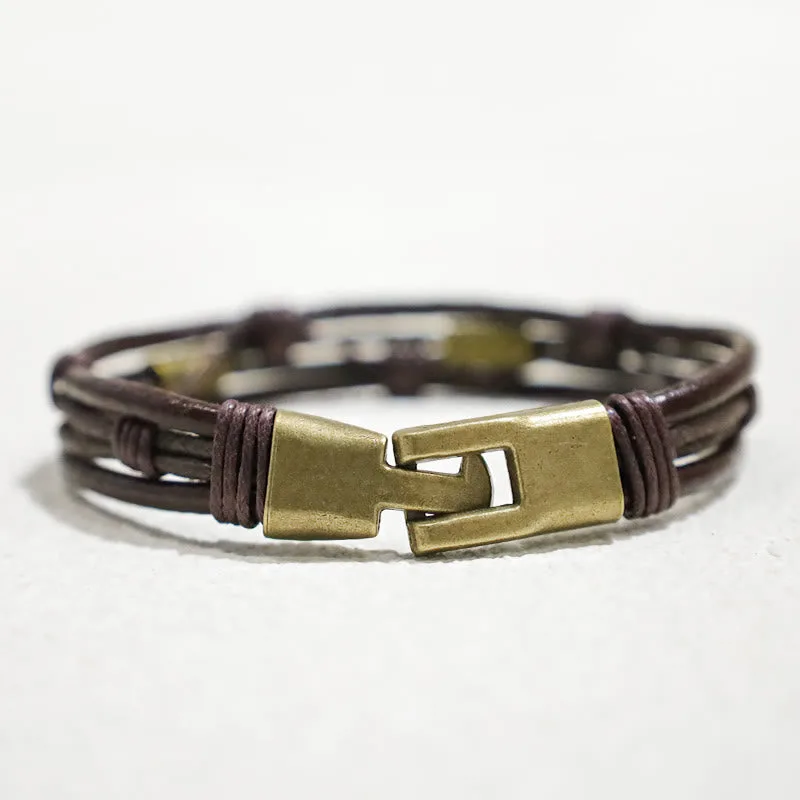 Mythstone Vintage Leather Wrist Band Brown Rope Layered Bracelet Bangle - Image 7