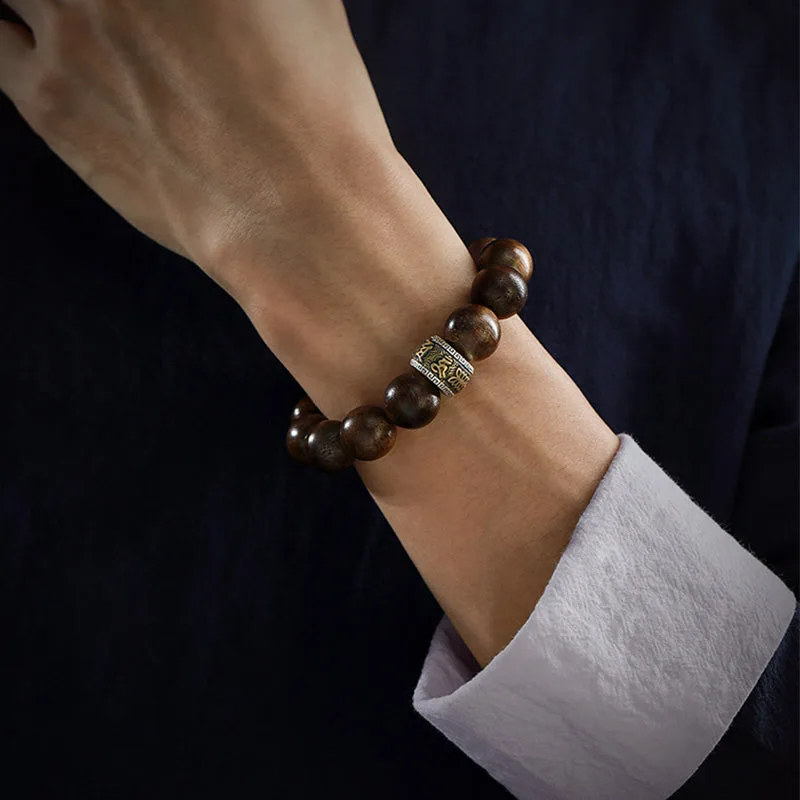 Mythstone Chinese Zodiac Natal Buddha Kalimantan Agarwood Om Mani Padme Hum 925 Sterling Silver Bracelet - Image 4
