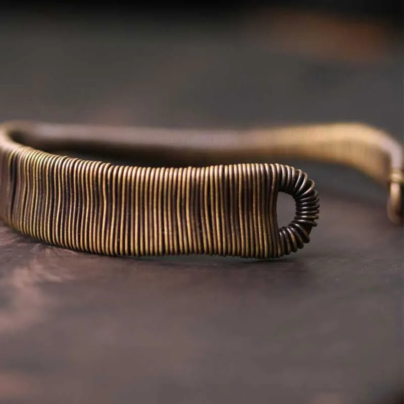 Mythstone Simple Design Wrapped Copper Luck Wealth Adjustable Cuff Bracelet - Image 4