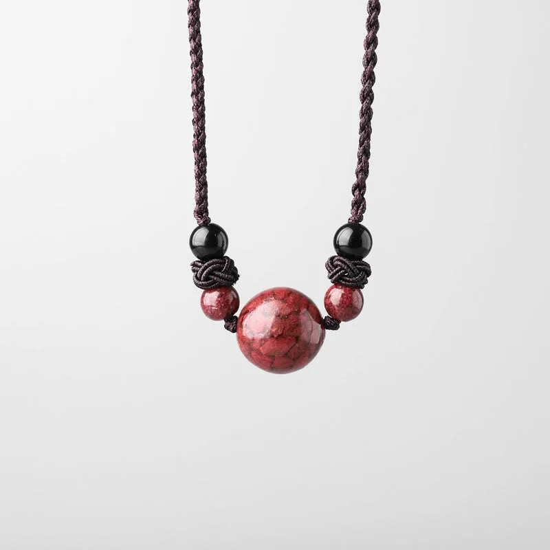 Mythstone Natural Cinnabar Stones Bead Blessing Necklace Pendant - Image 3