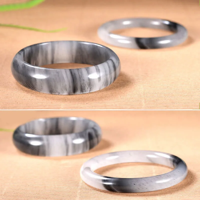 Mythstone Natural Ink Color Golden Silk Jade Wealth Bracelet Bangle - Image 7