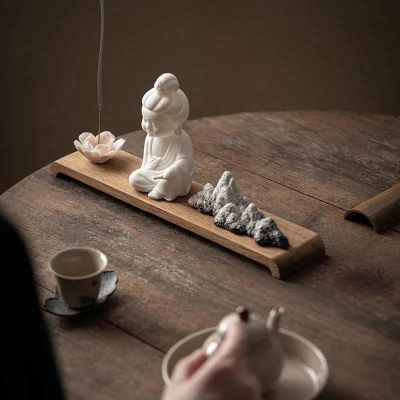 Mythstone Lotus Flower Tathagata Kwan Yin Avalokitesvara Ksitigarbha Meditation Ceramic Stick Incense Burner Decoration - Image 8