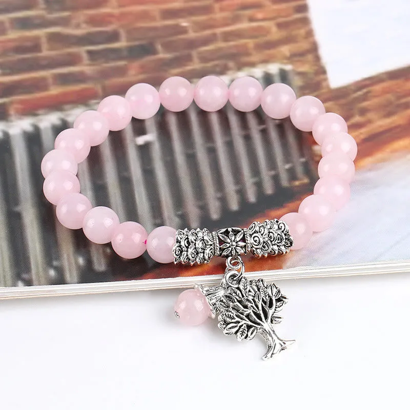 Mythstone Natural Gemstone Tree of Life Lucky Charm Stretch Bracelet - Image 8