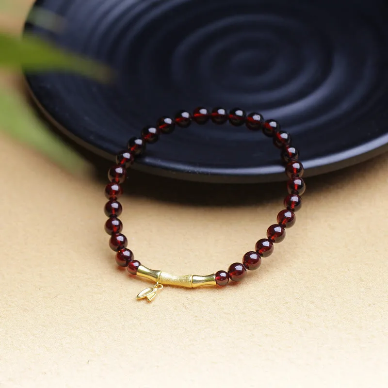Mythstone 14K Copper Plated Gold 925 Sterling Silver Plated Gold Natural Garnet Bamboo Protection Bracelet - Image 2