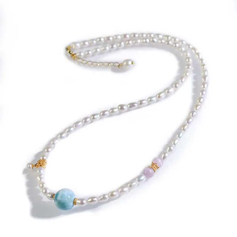 Mythstone 925 Sterling Silver Natural Pearl Larimar Sincerity Necklace Pendant - Image 10