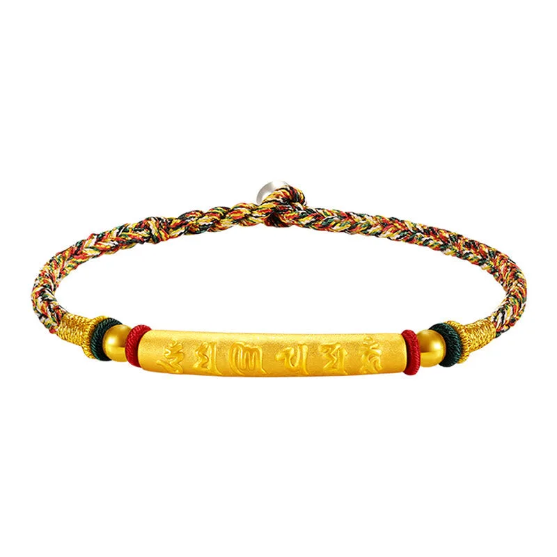 Mythstone Tibetan 999 Gold Om Mani Padme Hum Handcrafted Eight Thread Peace Knot Luck Braided Couple Bracelet - Image 9