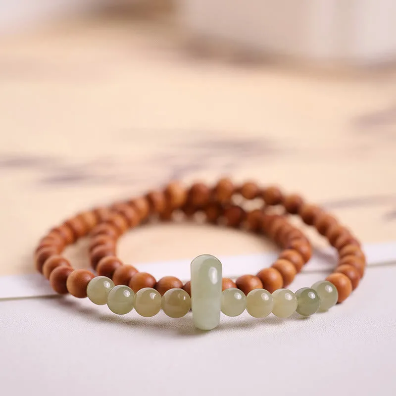 Mythstone Sandalwood Hetian Jade Protection Double Wrap Bracelet - Image 2