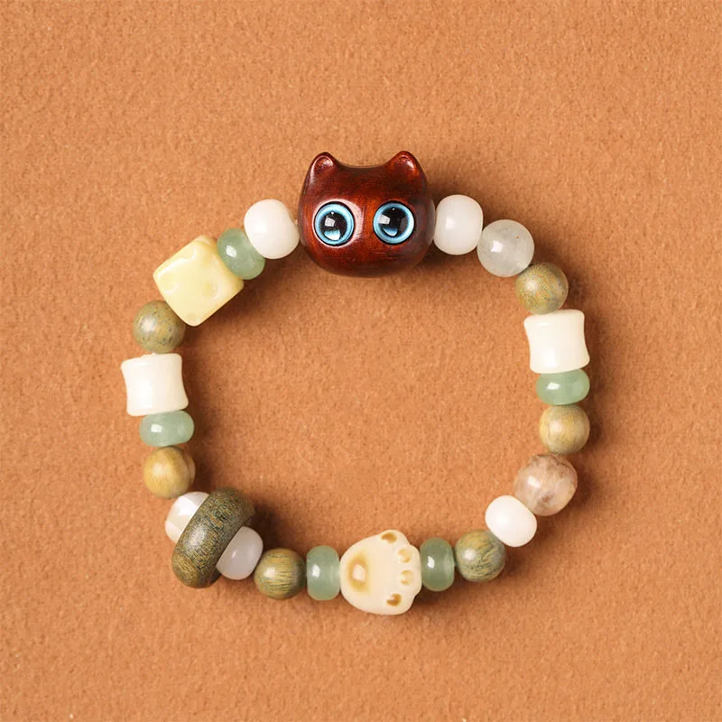 Mythstone Bodhi Seed Green Sandalwood Ebony Wood Small Leaf Red Sandalwood Cat Head Paw Claw Peace Bracelet - Image 10