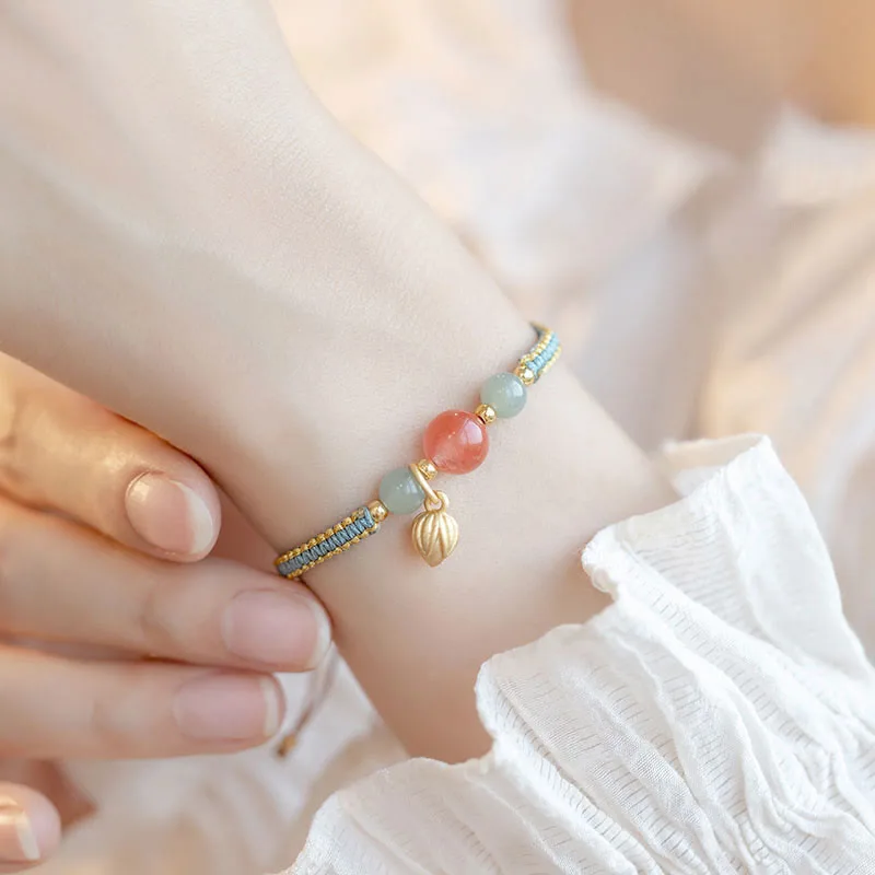 MythStone Red Agate Jade Lotus Confidence Calm String Bracelet - Image 7