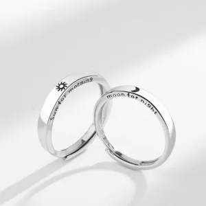 Mythstone 925 Sterling Silver Sun Moon Protection Adjustable Couple Ring
