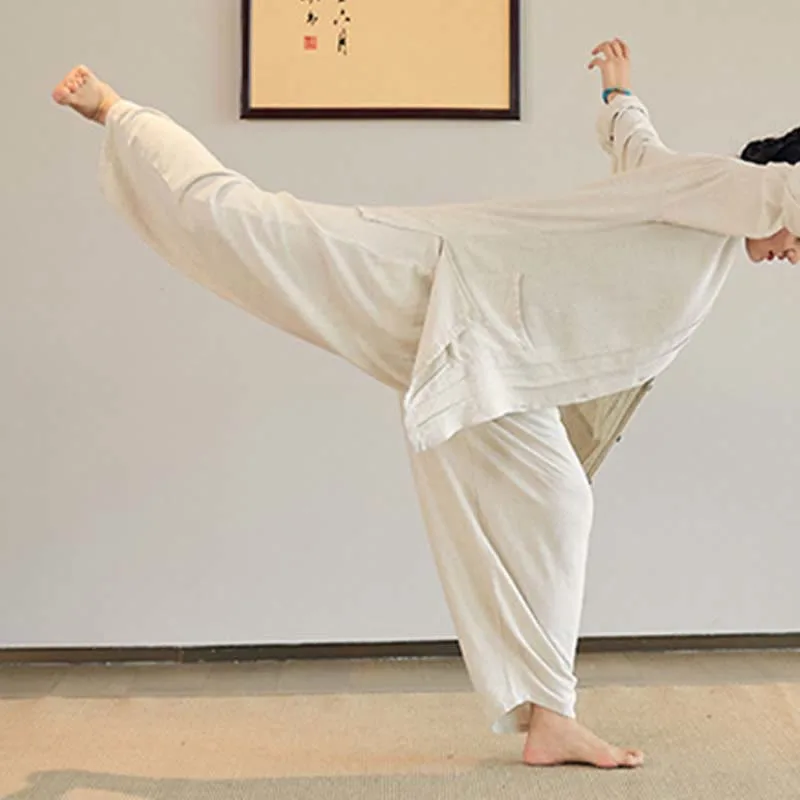 Mythstone Plain Long Sleeve Coat Jacket Top Wide Leg Pants Zen Tai Chi Yoga Meditation Clothing - Image 4