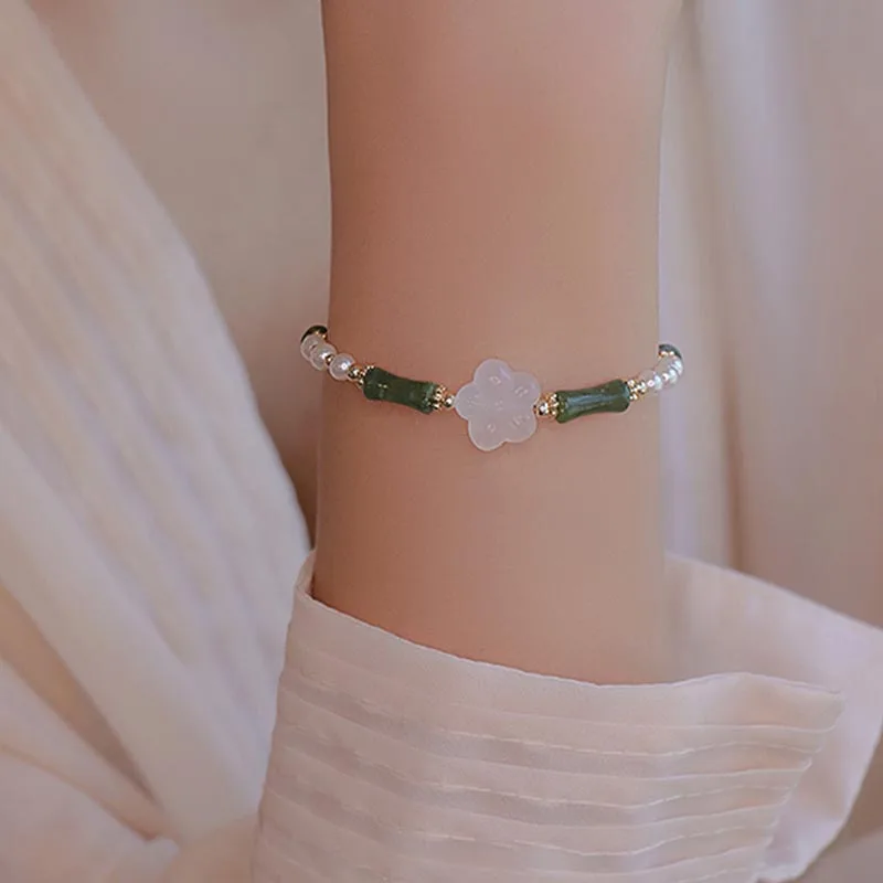 Mythstone Peridot Bamboo Flower Agate Pearl Peace Bracelet - Image 7