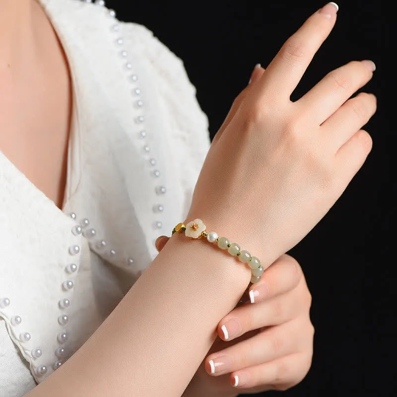 Mythstone 925 Sterling Silver Natural Hetian Jade Peach Blossom Luck Bracelet - Image 3