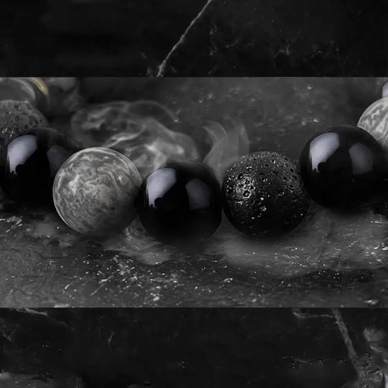 MythStone Black Obsidian Lava Rock Stone Yin Yang Strength Bracelet - Image 8