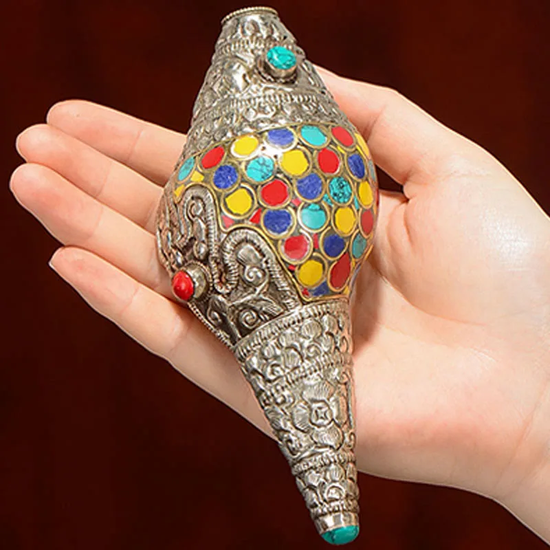 Mythstone Tibetan Handmade Natural Shankha Colorful Conch Shell Seashell Wealth Home Decoration - Image 12
