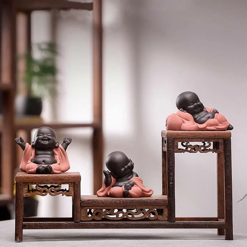 Mythstone Always Smiling Laughing Buddha Wealth Luck Purple Clay Maitreya Statue Decoration - Image 12