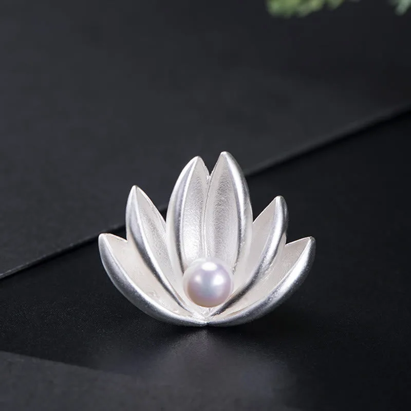 Mythstone 925 Sterling Silver Lotus Flower Pearl New Beginning Brooch - Image 3