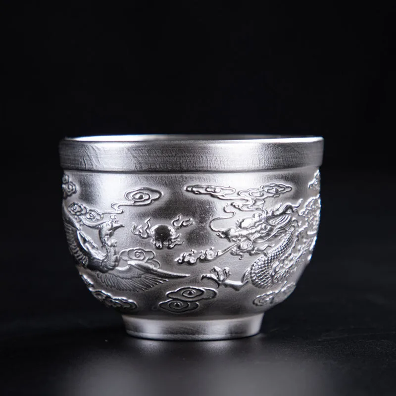 Mythstone - Fu Character Dragon Phoenix Horse Koi Fish Silver Gilding Ceramic Teacup Kung Fu Tea Cup - Image 5