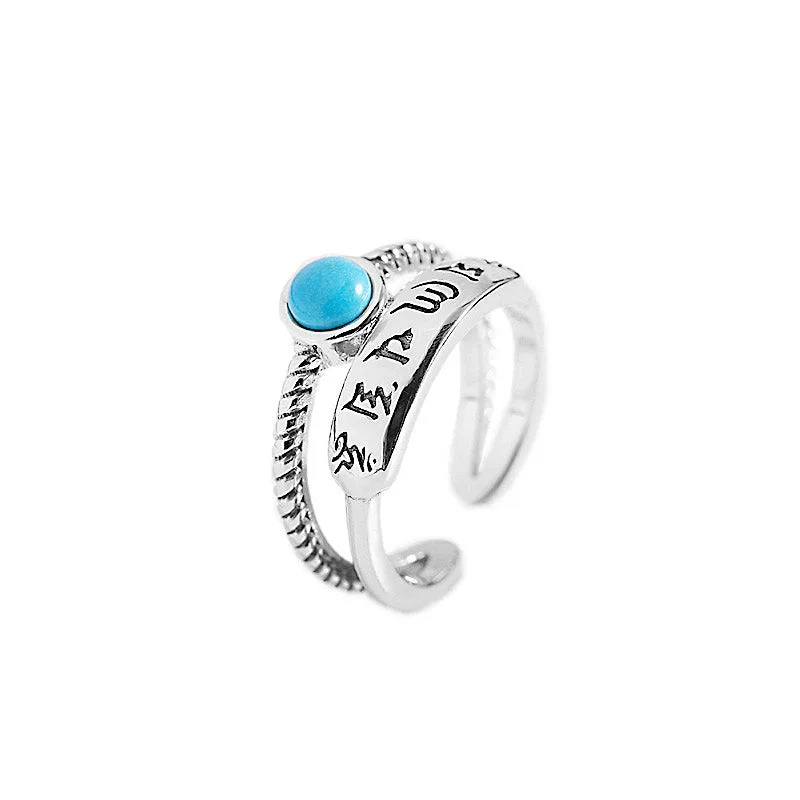925 Sterling Silver Turquoise Six True Words Blessing Ring - Image 10