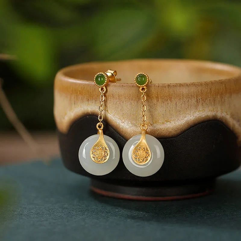 Mythstone 925 Sterling Silver Plated Gold Hetian Jade Fu Character Luck Necklace Pendant Bracelet Earrings - Image 12