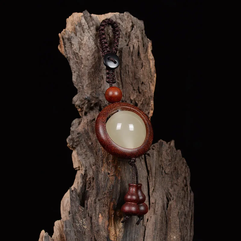Mythstone Red Sandalwood Ebony Wood Green Sandalwood Luminous Lucky Bead Gourd Peace Key Chain - Image 6