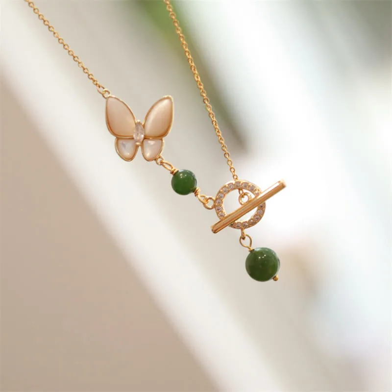 Mythstone Natural Cyan Jade Tridacna Stone Butterfly Bead Healing Necklace Pendant Ring Earrings - Image 8