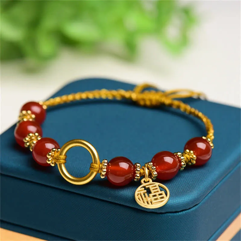 Mythstone Red Agate Happiness Charm String Bracelet - Image 3