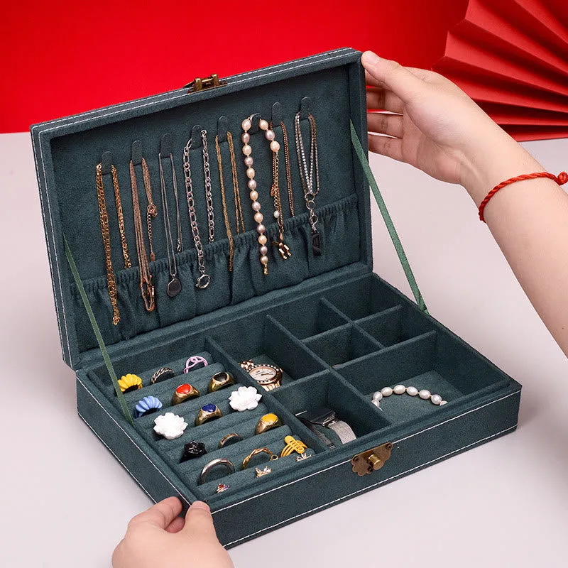 Mythstone Simple Design Jewelry Box Organizer Single Layer Flannel Jewelry Storage Box With Lock - Image 3