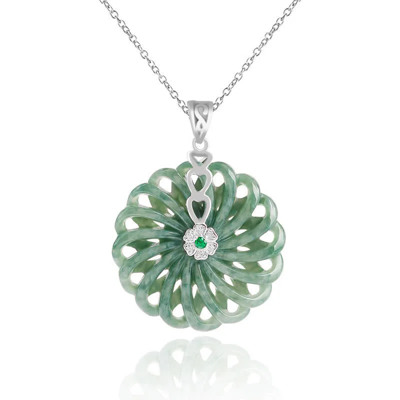 Mythstone 925 Sterling Silver Natural Round Jade Peace Buckle Abundance Necklace Pendant - Image 6