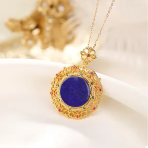 Mythstone 925 Sterling Silver Plated Gold Lazurite Positive Necklace Pendant