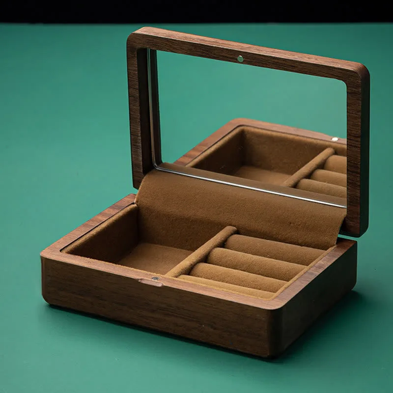 Mythstone Vintage Handmade Black Walnut Wood Jewelry Storage Box With Mirror - Image 12