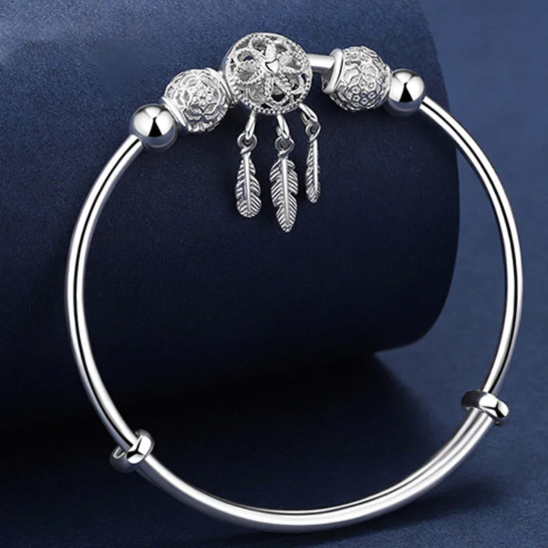 Mythstone Tibetan White Copper Blessing Dream Catcher Charm Bracelet - Image 8