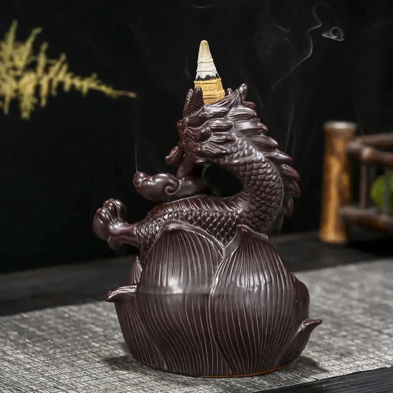 Mythstone Dragon Lotus Pattern Strength Protection Ceramic Incense Burner Decoration - Image 6