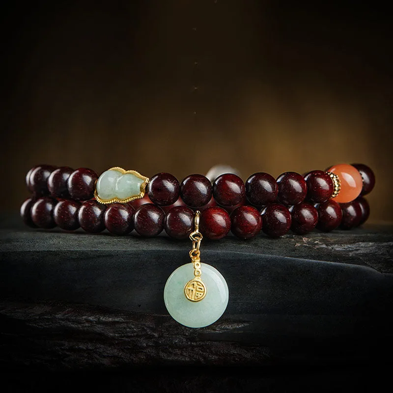 Mythstone Chinese Zodiac Natal Buddha Small Leaf Red Sandalwood Jade Red Agate PiXiu Sooth Bracelet - Image 24