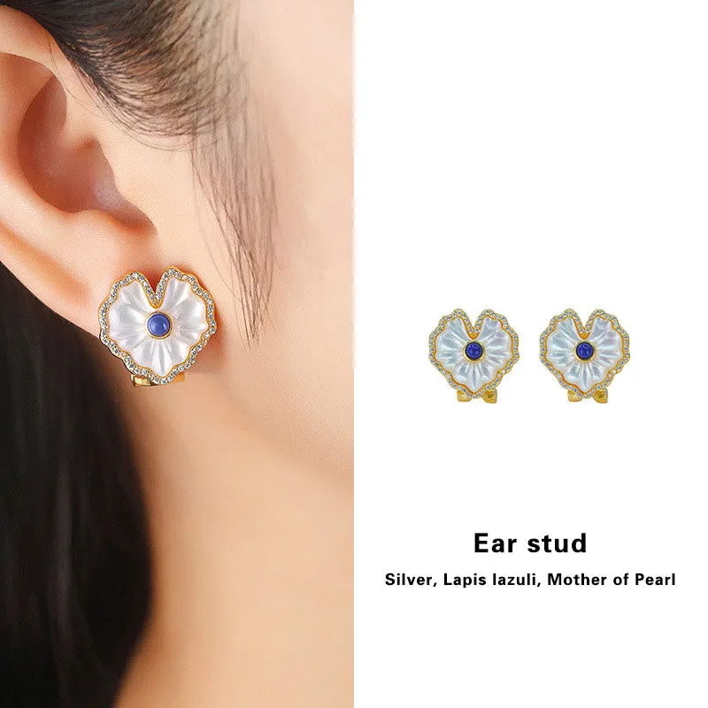 Mythstone 925 Sterling Silver Love Heart Tridacna Stone Red Agate Lazurite Blessing Earrings Necklace Jewelry Set - Image 15