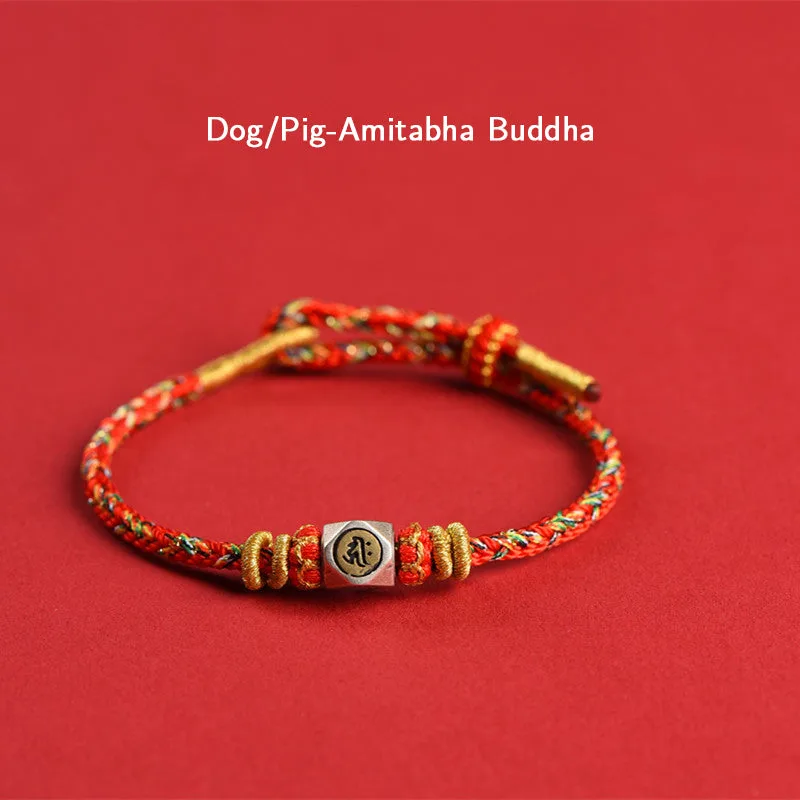 Mythstone 925 Sterling Silver Chinese Zodiac Natal Buddha Red Colorful Rope Luck Handcrafted Bracelet - Image 13